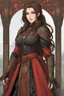 Placeholder: A (((beautiful woman with long, brown hair and red eyes))), in the Witcher universe, anime style, highly detailed, representing a (((royal medieval concubine))), clad in intricate ((red and black clothes)), set against a (detailed, anime-inspired backdrop)