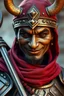 Placeholder: DHALSIM as lama thief in full armor. Close up portrait. Afraid to fail, afraid to dive within. But still smiling.