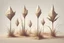 Placeholder: concept art of six low poly stylized alien dry single leaf tall grass on a neutral background. Strange fictional extraterrestrial flora with unusual shapes