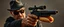 Placeholder: mean looking mafia thug with scoped hot dog hand gun