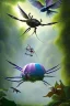 Placeholder: spider fight with exotic pigeon, jungle setting, soft pastel colors, mystical, dreamlike, Neo-Impressionism, fine detail, high quality,