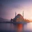 Placeholder: Sultanahmet standing back to back under sky, landscape lake, sunset, illustration concept art anime