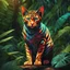 Placeholder: Imágen de arte lineal de un gato humanoide, en la selva, calidad ultra, hiperdetallado, 8k, colores complementarios