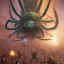 Placeholder: giant spider chasing crowded people under the subway, peter mohrbacher, donato giancola