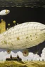 Placeholder: A white airship with bombs in the cloudy sky painted by Gustav Klimt