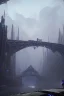 Placeholder: an idea is created of a bridge which has white clouds, in the style of futuristic digital art, grid formations, hall of mirrors, black and gray, photorealistic fantasies, multilayered dimensions, frontal perspective