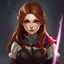 Placeholder: pretty girl, conventionally attractive, tight top, medieval, sorcerer, hazel hair, digital art