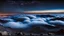 Placeholder: looking down from space at the mist and clouds, surrounded by the mist at night starry sky. majority of the image is space