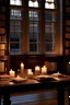 Placeholder: Library floating candles candlelight glass window