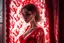 Placeholder: Through a lace curtain we see a mysterious beautiful woman with perfect face in red lace dress, backlit in a luxurious bedroom Nikon D850 highly detailed digital painting sharp focus elegant intricate photorealistic 4k very attractive beautiful dynamic lighting award winning fantastic view crisp quality Unreal Engine very cute cinematic postprocessing acrylic art in sunshine