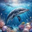 Placeholder: Hyper Realistic Cute Dolphin swimming under the ocean with pearls & crystals under water