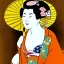 Placeholder: Retrato de cuerpo entero una Geisha voluptuosa con kimono con el estilo de Gustav Klimt