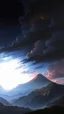 Placeholder: Realistic background of sunset with color full clouds behind a mountain