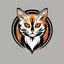 Placeholder: Logo. Orange, black and white palette Cat in artistic style