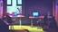 Placeholder: Dimly lit gaming room, with a messy bed and a single desk with a gaming PC, two monitors on the desk, gaming chair, bed is in the background under a window, the room is filled with neonlights, night time, atmospheric, detailed.