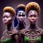 Placeholder: photo.three Brown skin women. Three dark skin women. Three black women. .three women. A mother. Two daughter. Twins. A mother with her children. three young black women. wood nymphs emerging from the forest. Her hair looks like vines. Dreadlocs. Her skin is the colour of dark soil. Her skin looks like tree bark. Her clothing is made of vines, grass and leaves. Elegant. Extremely detailed. Award winning photography. Fantasy. 8k. Cinematic lighting. Photorealistic. Dynamic lighting. Imperial color