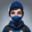 Placeholder: create an avatar of a young boy, he is a gamer and has blue and black clothes. He has a balaclava covering his mouth