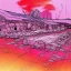 Placeholder:  line Art coloured, destroyed, post apocalyptic, darkred tones,