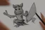 Placeholder: a toon character seating on film reel his hand with drawing paper and pencil and draw somthing