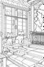 Placeholder: coloring page for kids, Cats on the porch, cartoon style, thick lines, low detail, no shading