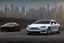 Placeholder: A Tesla 'Model S' is parked, near the 'Pier 11' in Manhattan. (CINEMATIC, WIDE ANGLE LENS, PHOTO REAL)