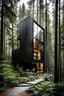 Placeholder: 3-story container modern-style house in the woods. Photograph.