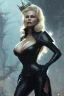 Placeholder: Pamela Anderson as evil queen in black leather, leather, busty, cleavage, angry, stern look. character design by cory loftis, fenghua zhong, ryohei hase, ismail inceoglu and ruan jia. unreal engine 5, artistic lighting, highly detailed, photorealistic, fantasy