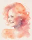 Placeholder: middle age woman smiling silhouette and hair watercolor draw peach pastel colors