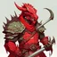 Placeholder: A red dragonborn from D&D in the style of Chainsaw Man