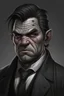 Placeholder: Portrait of a half-ogre well dressed, scars on his face, grey skin,