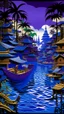 Placeholder: A violet Japanese village with watery springs and a pirate ship designed in ancient Egyptian architectures and sculptures painted by Victor Vasarely