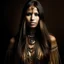 Placeholder: Native american woman, long hair of ,gold and strass