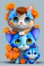 Placeholder: Blue and orange chibi pixar cats with big lifelike eyes and flowers