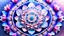 Placeholder: vista dall'alto tantissimi piccoli cristalli rosa e celesti, trasparenti, pietre preziose e picoli fiori di loto rosa , al centro mandala rosa e celeste