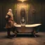 Placeholder: A viking and his wive having a bath, scary, steam punk, realistic, made in octane, cinematic, ultra-realistic, extremely detailed octane rendering, 8K, VRAY Super Real ar 2:3, dof photorealistic futuristic 50mm lens hard lighting dark gray tintype photograph, realistic lighting, sepia color