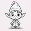 Placeholder: A black and white cute drawing of an Christmas ELF. Only outline, white background,for kids. The illustration should be in [SUPER SIMPLE], black and white, bold line art with a clear, mostly empty background. [INCLUDES ONLY OUTLINES WITH NO FILLED IN BLACK AREAS], ensuring no shading, no complex images, and making it very easy to color in between the lines.