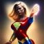 Placeholder: blonde superwoman. oil on canvas, kodachrome, volumetric light