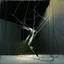 Placeholder: Minimal abstract oil painting of a falling person limbs sinew. Amongst concrete fragments brutalist architecture and hanging wires illuminated at night. In the style of Justin Mortimer and Francis bacon