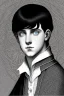 Placeholder: black hair freckles blue eyes young wizard beardsley