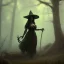 Placeholder: franz frazetta style, witch lurking in the forest clearing, dusk