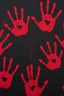 Placeholder: multiple red hand prints on a black background. some handprints leave streaking finger mark