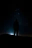 Placeholder: A human shadow from behind looks at the night sky