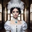 Placeholder: In the grand halls of a Victorian mansion, an alien creature dons a maid uniform for a cosplay unlike any other. The creature, with its shimmering exoskeleton and iridescent eyes, moves with an otherworldly grace as it navigates the opulent surroundings of the mansion. The maid uniform, a delicate ensemble of lace and silk, contrasts starkly with the alien's alien features, creating a surreal and captivating sight. The alien creature's tentacle-like appendages deftly handle a feather duster, bri