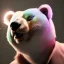 Placeholder: transparent multicolor crystal bear highly detailed, glowing, unreal engine 5