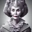 Placeholder: extrem tim burton style of old evil lady stepmother, sharp focus