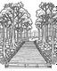 Placeholder: drawing with pen outline art for adults coloring book pages.beautiful wooden pathway going the breathtaking trees in a forest,white background, sketch style, only outlines used, cartoon style, lines, coloring book, clean lines, no background. White, Sketch style. Grayscale Coloring Pages Printable for Adults., white background, Sketch style. Coloring Book for Adults, Instant Download, Grayscale Coloring Book