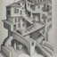 Placeholder: A building in 3 axis with stairs upside down and in several spacial dimensions and directions by artist "Escher" and "Tichenor"