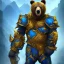 Placeholder: An angry bear warrior in blue and gold armor, background of Inka jungle, high detail, smooth, realistic, digital illustration, Artstation, artgerm,