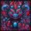 Placeholder: Aegiochusmon: Dark with black black-gray dull-blue neon-red palette in toyism art style