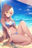 Placeholder: an anime waifu suntanning on the beach in a bikini